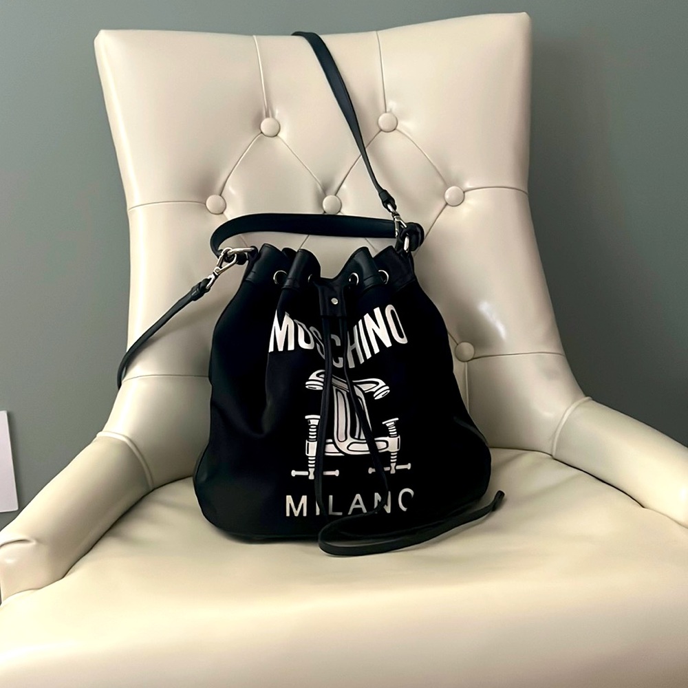 Moschino Made In Italy Black Bucket Bag Nylon